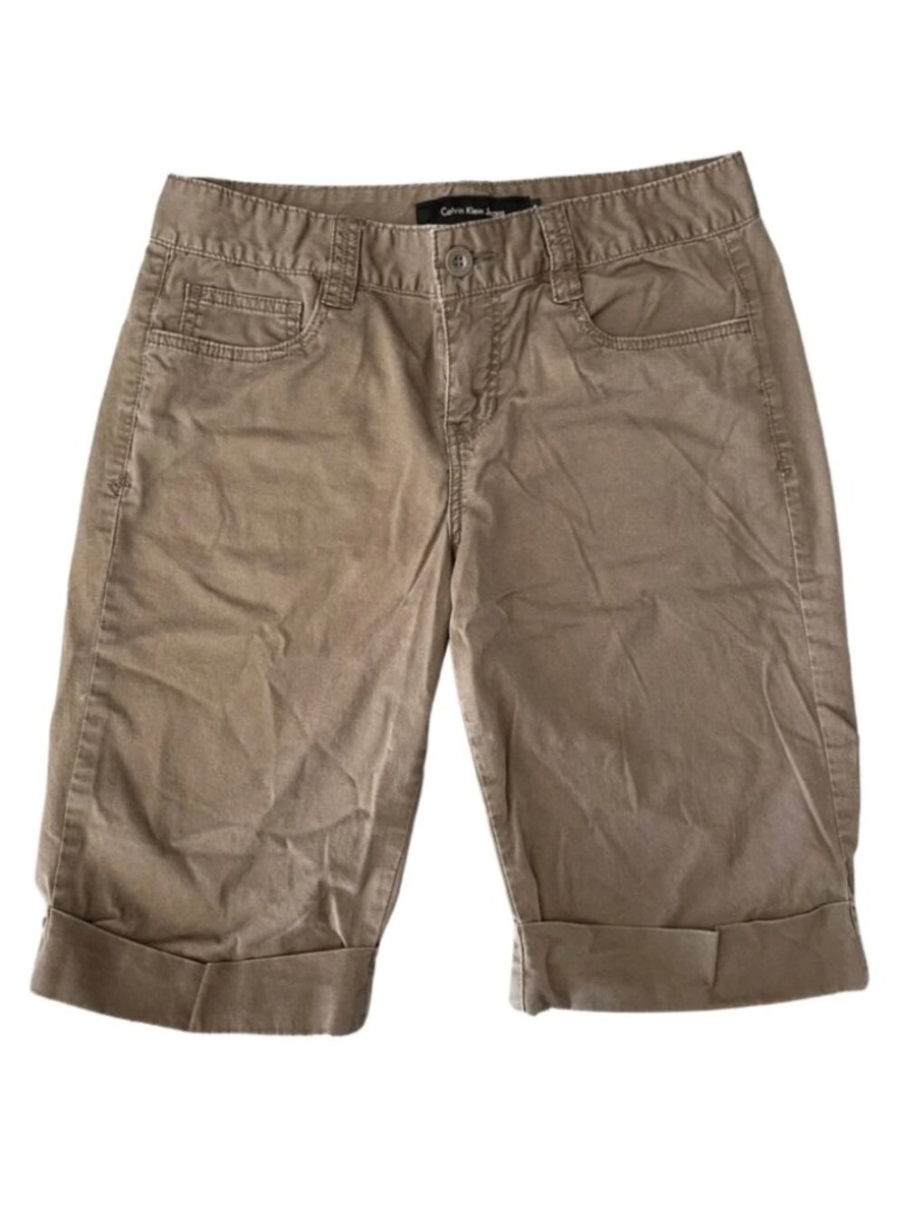 Calvin Klein Womens Bermuda Shorts Size 6 Khaki Mid Rise Casual Summer Travel